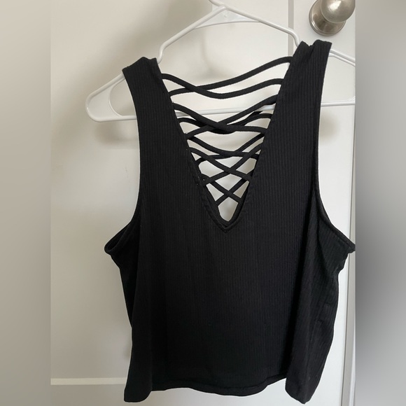 Large Black Tank Top - Crisscross on front and back - Picture 2 of 3